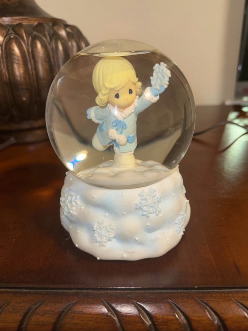 Precious Moments Blue and White Angel Snow Globe